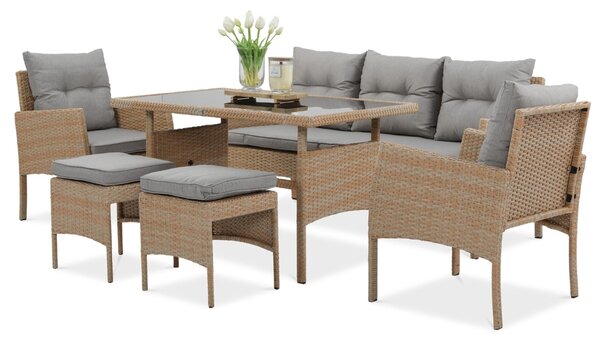 Zestaw technorattanowy CORTINA + PUFY Beige