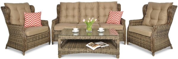 Zestaw technorattanowy TRIVENTO 3 + PUFY Brown