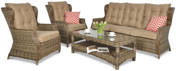 Zestaw technorattanowy TRIVENTO 3 + PUFY Brown