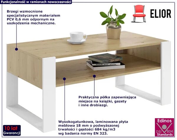 Prostokątna ława kawowa z półką - dąb artisan + biały C4-D63