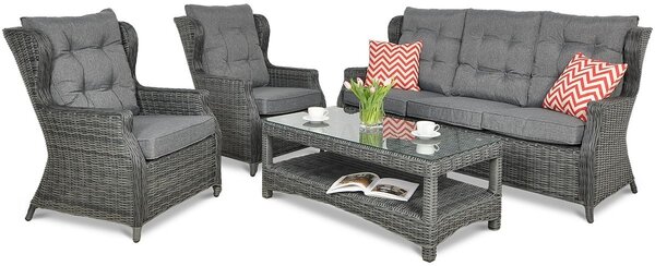 Zestaw technorattanowy TRIVENTO 3 + PUFY Dark Grey
