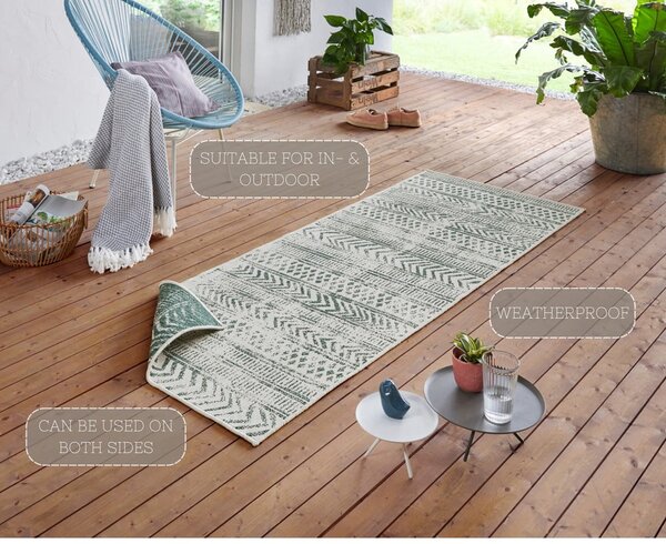 Zielono-kremowy chodnik odpowiedni na zewnątrz NORTHRUGS Biri, 80x250 cm