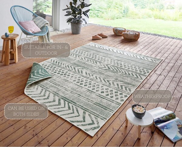 Zielono-kremowy dywan odpowiedni na zewnątrz NORTHRUGS Biri, 80x150 cm