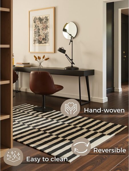 Czarno-biały wełniany dywan dwustronny tkany ręcznie 120x180 cm Donna – Hanse Home