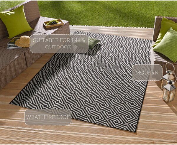 Czarno-biały chodnik odpowiedni na zewnątrz NORTHRUGS Karo, 80x150 cm