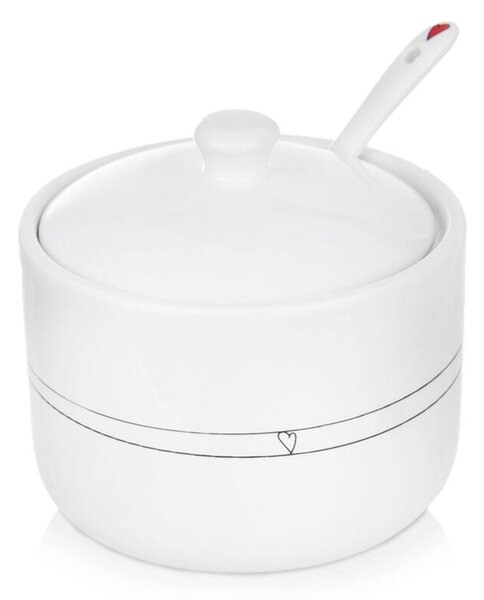 Cukierniczka z łyżeczką ceramiczna biała SERCE 300 ML