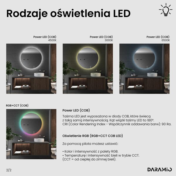 Okrągłe lustro łazienkowe z oświetleniem LED E2