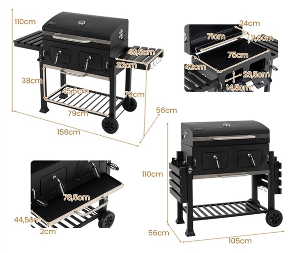 Duży grill węglowy na kółkach z pokrywą
