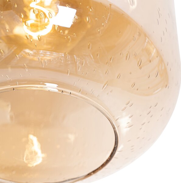 Designerska lampa sufitowa mosiądz i bursztynowe szkło - Zuzanna