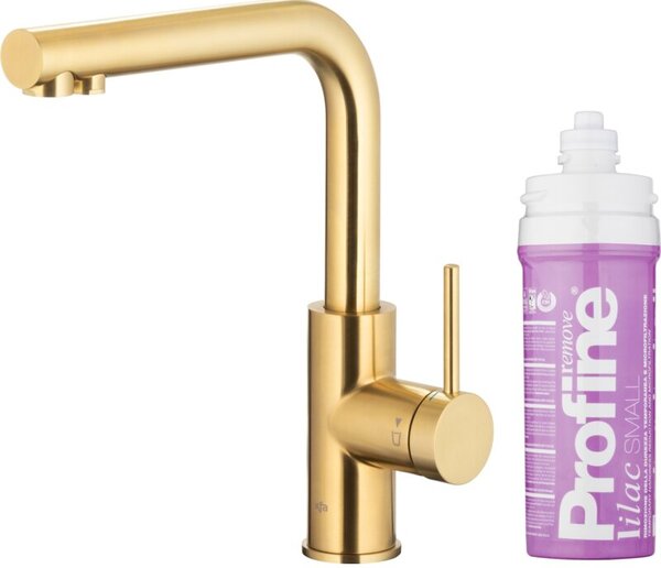 Bateria kuchenna stojÄ ca KFA ARMATURA Duero Pure Basic z filtrem wody ZÅoty szczotkowany PVD 6623-915-39