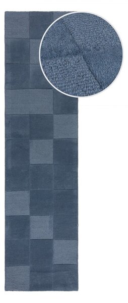 Ciemnoniebieski wełniany chodnik tkany ręcznie 60x230 cm Checkerboard – Flair Rugs