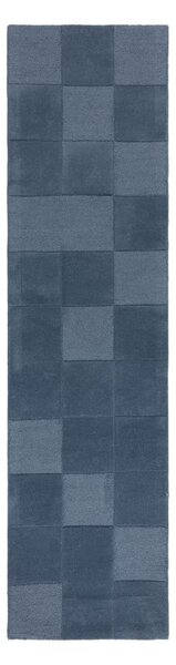 Ciemnoniebieski wełniany chodnik tkany ręcznie 60x230 cm Checkerboard – Flair Rugs