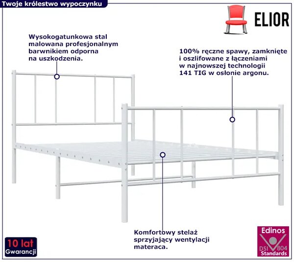 Białe metalowe łóżko pojedyncze 80x200 cm W5-K88