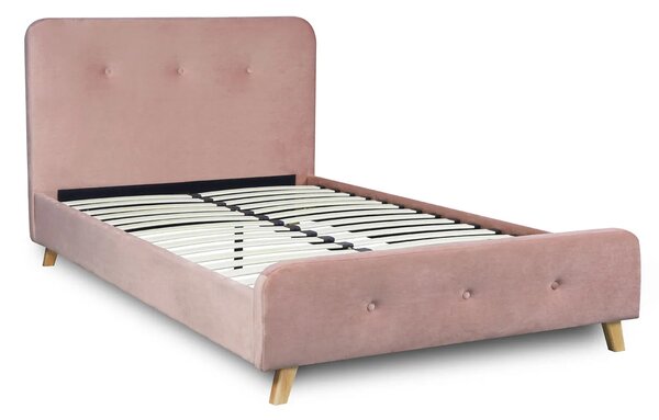 Różowe łóżko welurowe z zagłówkiem 120x200 - Entido