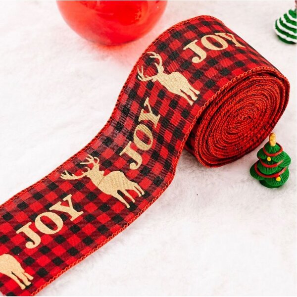 Wstążka świąteczna JOY 5 cm x 5 m, czerwona