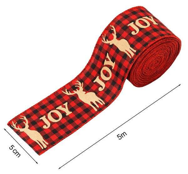 Wstążka świąteczna JOY 5 cm x 5 m, czerwona