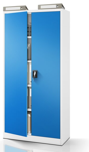 Szafa biurowa na dokumenty z 4 półkami szaro-niebieska, 900x1850x400 mm: JAN