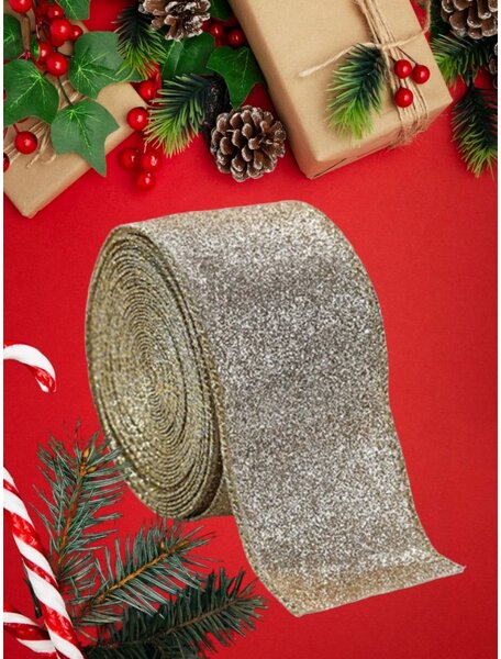 Wstążka świąteczna FESTIVE 5 cm x 2 m, złoto-srebrna