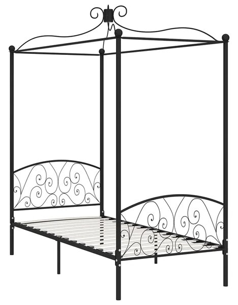 Czarne łóżko z baldachimem z metalu 90x200 cm N7-T51