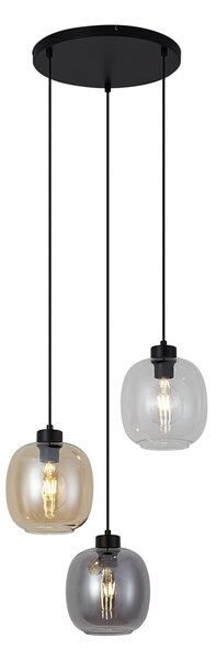 Lampa wisząca czarna z bursztynowym, przydymionym i przezroczystym szkłem 3-źródła światła - Elena