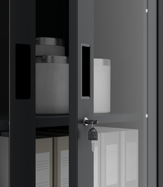 Szafa biurowa metalowa z sejfem szklane drzwi antracytowa, 900 x 1850 x 400 mm: FILIP