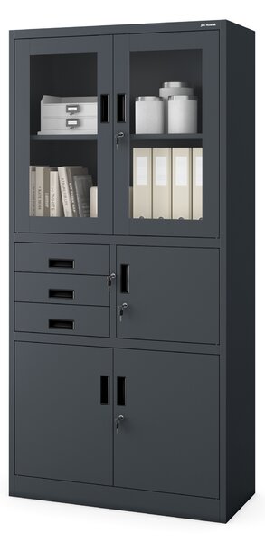 Szafa biurowa metalowa z sejfem szklane drzwi antracytowa, 900 x 1850 x 400 mm: FILIP