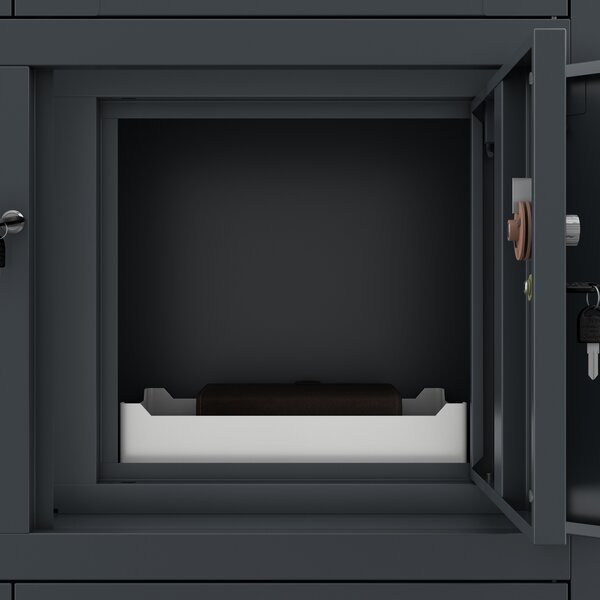 Szafa biurowa metalowa z sejfem szklane drzwi antracytowa, 900 x 1850 x 400 mm: FILIP