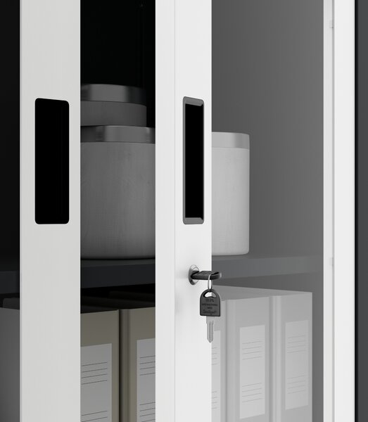Szafa biurowa metalowa z sejfem, szklane drzwi, antracytowo-biała, 900x1850x400 mm: FILIP