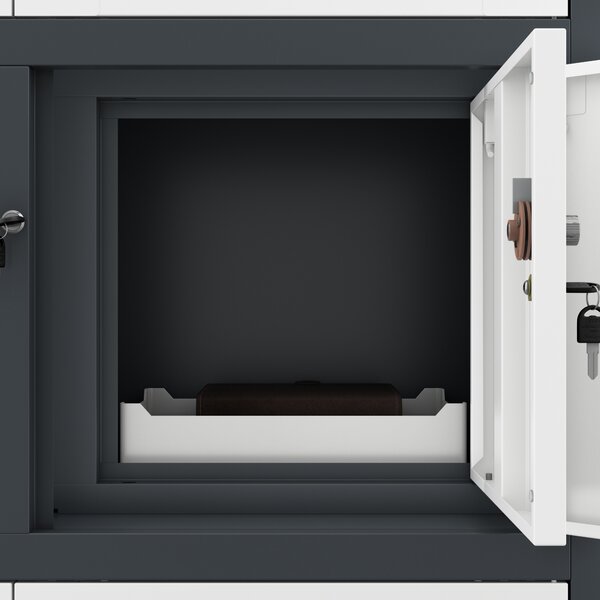 Szafa biurowa metalowa z sejfem, szklane drzwi, antracytowo-biała, 900x1850x400 mm: FILIP