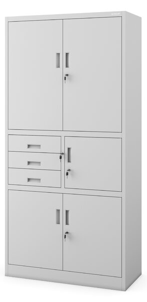 Szafa biurowa metalowa z sejfem i szufladami szara, 900x1850x400 mm: FILIP II