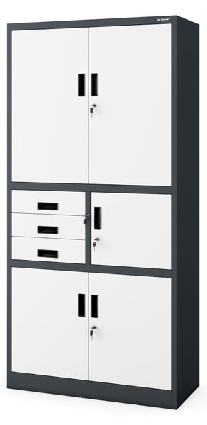 Szafa biurowa metalowa z sejfem i szufladami antracytowo-biała, 900x1850x400 mm: FILIP II