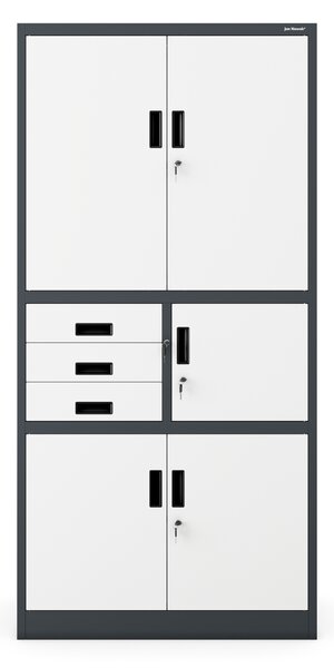 Szafa biurowa metalowa z sejfem i szufladami antracytowo-biała, 900x1850x400 mm: FILIP II