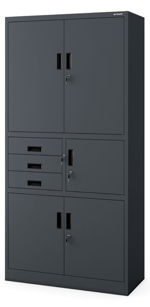 Szafa biurowa metalowa z sejfem i szufladami antracytowa, 900x1850x400 mm: FILIP II