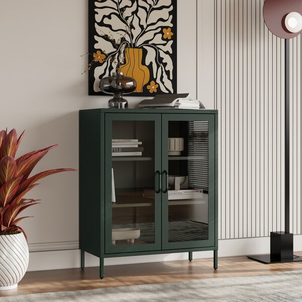 Niska witryna GINA, 800 x 1015 x 400 mm, Modern: butelkowa zieleń
