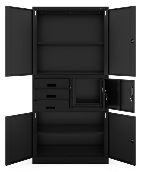 Szafa biurowa metalowa z sejfem i szufladami czarna, 900x1850x400 mm: FILIP II