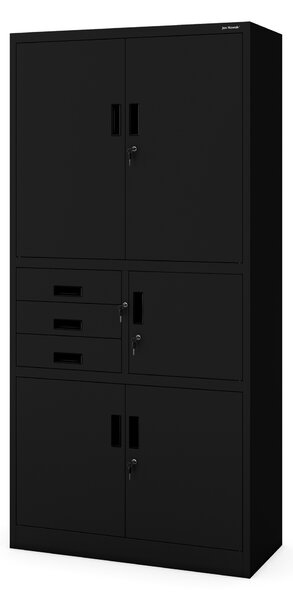 Szafa biurowa metalowa z sejfem i szufladami czarna, 900x1850x400 mm: FILIP II