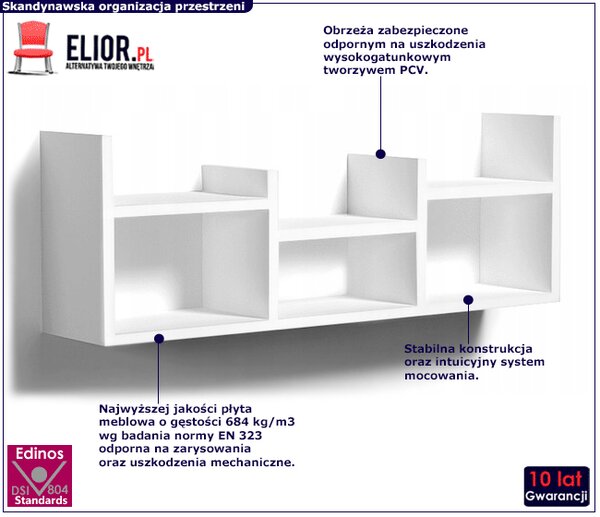 Biała minimalistyczna półka ścienna - Lorea