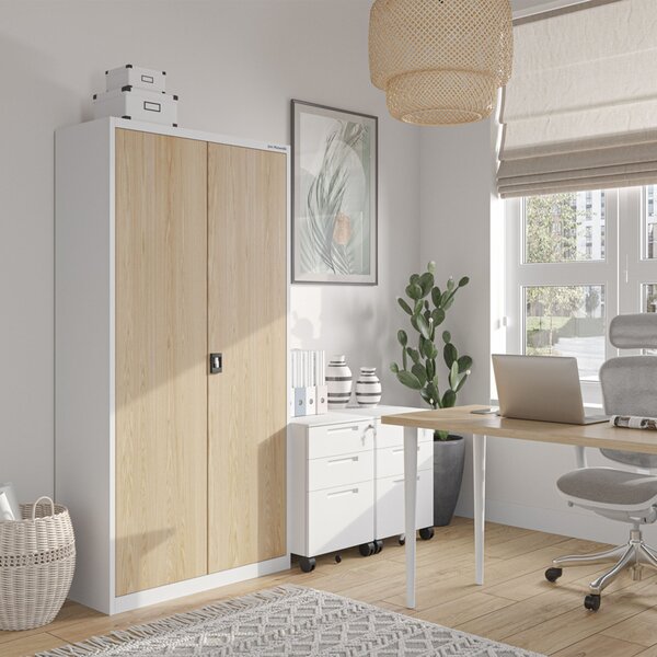 Szafa biurowa na dokumenty biała/ dąb sonoma: Eco Design JAN, 900 x 1850 x 400 mm