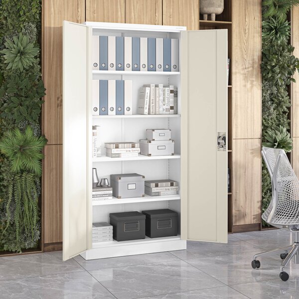 Szafa na dokumenty biurowa metalowa biała/ dąb sonoma: Eco Design JAN H, 900 x 1950 x 400 mm