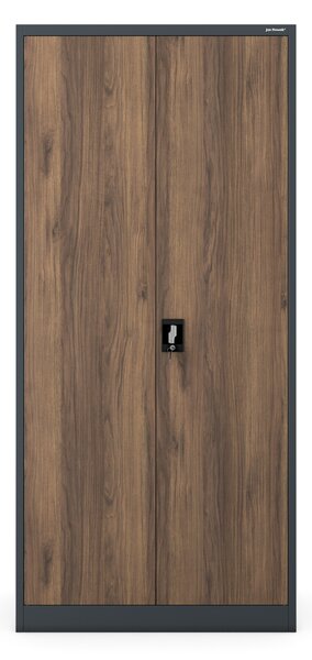 Szafa na dokumenty biurowa metalowa antracytowa/ orzech: Eco Design JAN H, 900 x 1950 x 400 mm