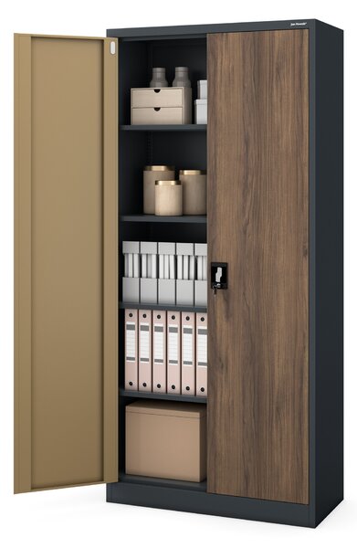 Szafa na dokumenty biurowa metalowa antracytowa/ orzech: Eco Design JAN H, 900 x 1950 x 400 mm