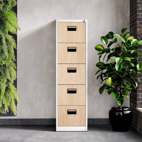 Szafa kartotekowa metalowa z 5 szufladami biała/dąb sonoma, 460x1625.5x620 mm: SARA Eco Design