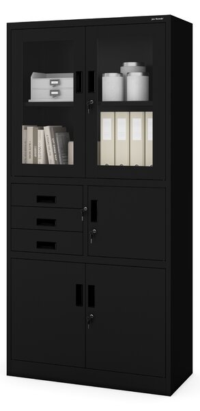 Biurowa szafa metalowa z sejfem na akta i dokumenty FILIP, 900 x 1850 x 400 mm, czarna