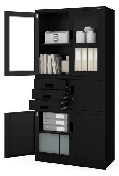 Biurowa szafa metalowa z sejfem na akta i dokumenty FILIP, 900 x 1850 x 400 mm, czarna