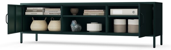 Szafka RTV metalowa szeroka XL na nóżkach butelkowa zieleń, 1700x400x500 mm: ROSARIA