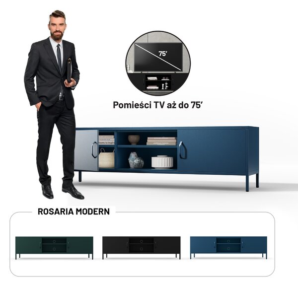 Szafka RTV długa XL granatowa ROSARIA 1700 x 400 x 500 mm