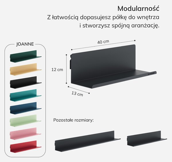 Półka wisząca metalowa antracytowa, 400 mm: JOANNE