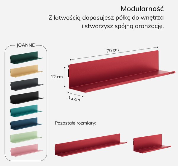 Półka wisząca metalowa czerwona, 700 mm: JOANNE Modern