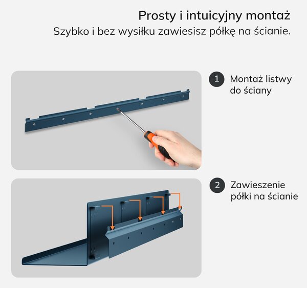 Półka wisząca metalowa granatowa, 1200 mm: JOANNE Modern