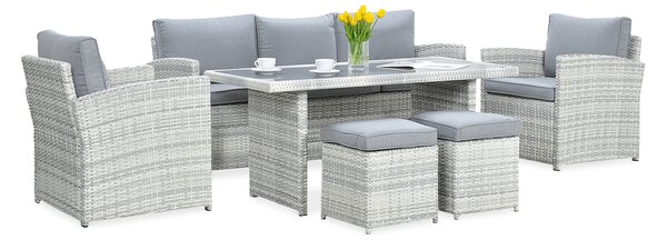 Zestaw z technorattanu BORNEO + PUFY White Grey